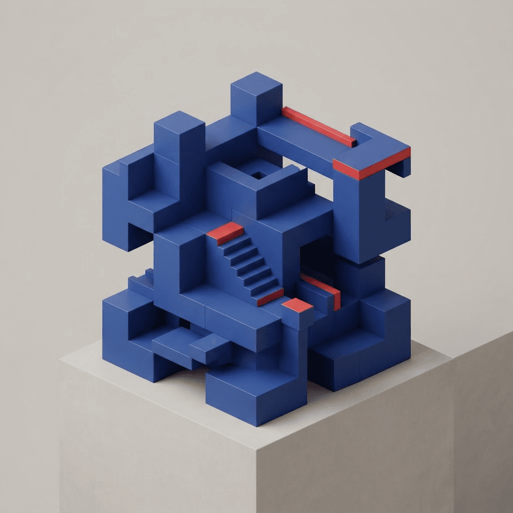 Structure logicielle abstraite composée de blocs bleus et rouges
